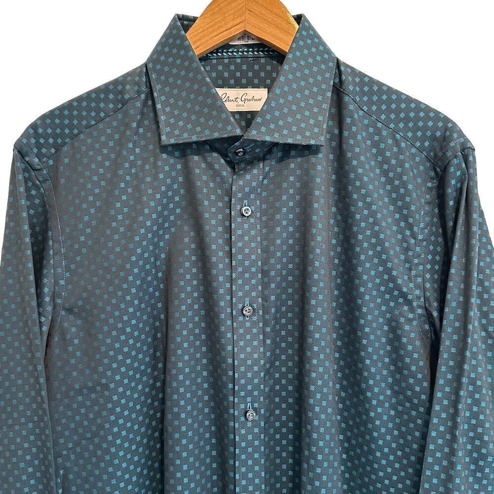 Robert Graham Black with Teal Dot Dress Shirt 42 16.5